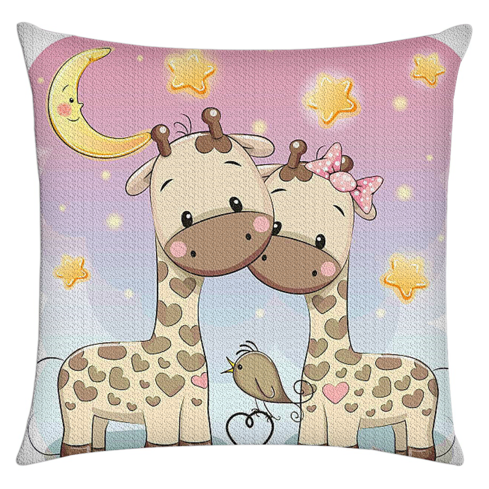 Two cute cartoon giraffes on a hearts diamond painting pillow case 5D DIY mosaic diamond painting cushion case