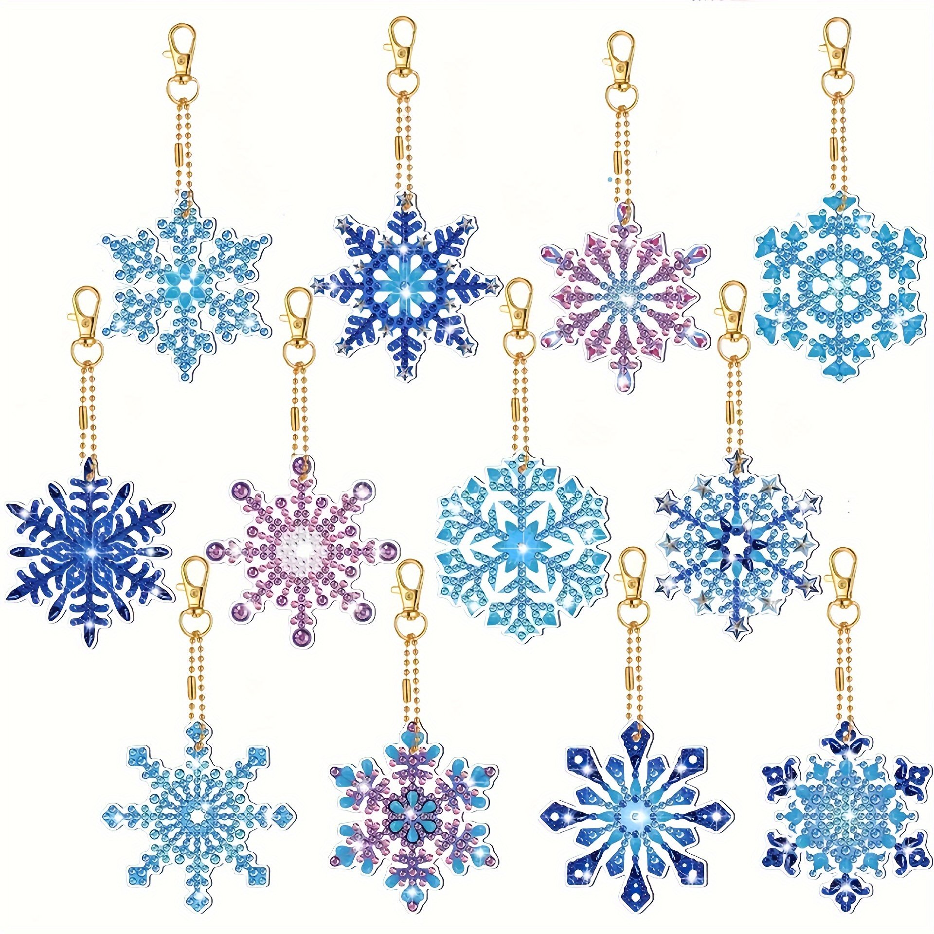 12pcs Double-Sided Snowflake 5D Diamond painting keychain Christmas Party Decoration or DIY Decorations for Creative Expression