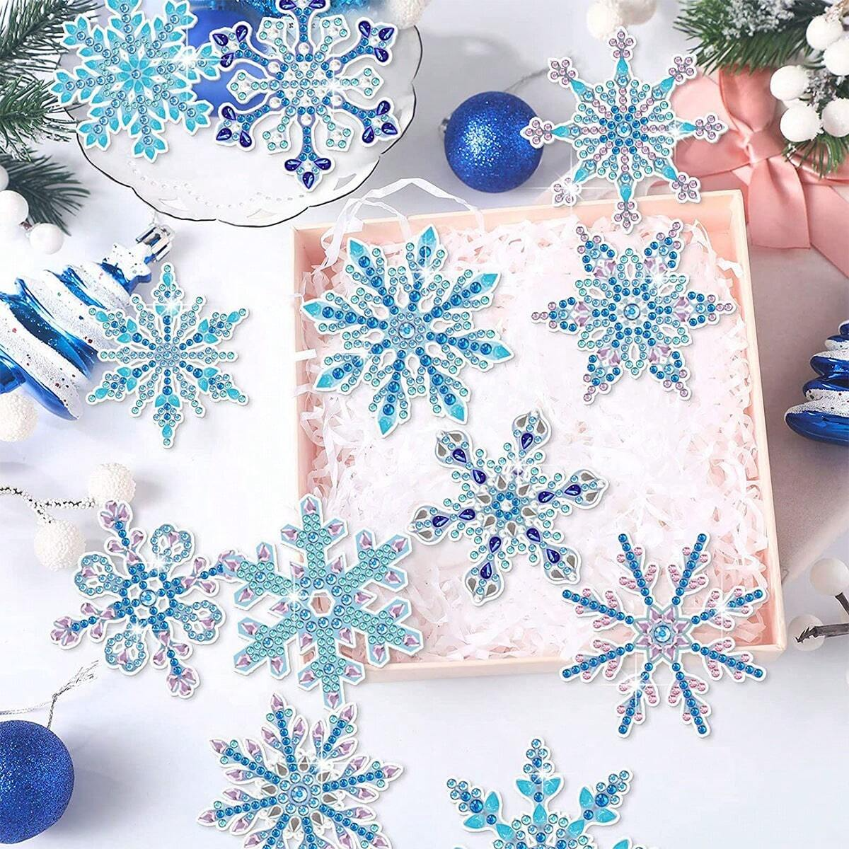 12pcs Double-Sided Snowflake 5D Diamond painting keychain Christmas Party Decoration or DIY Decorations for Creative Expression