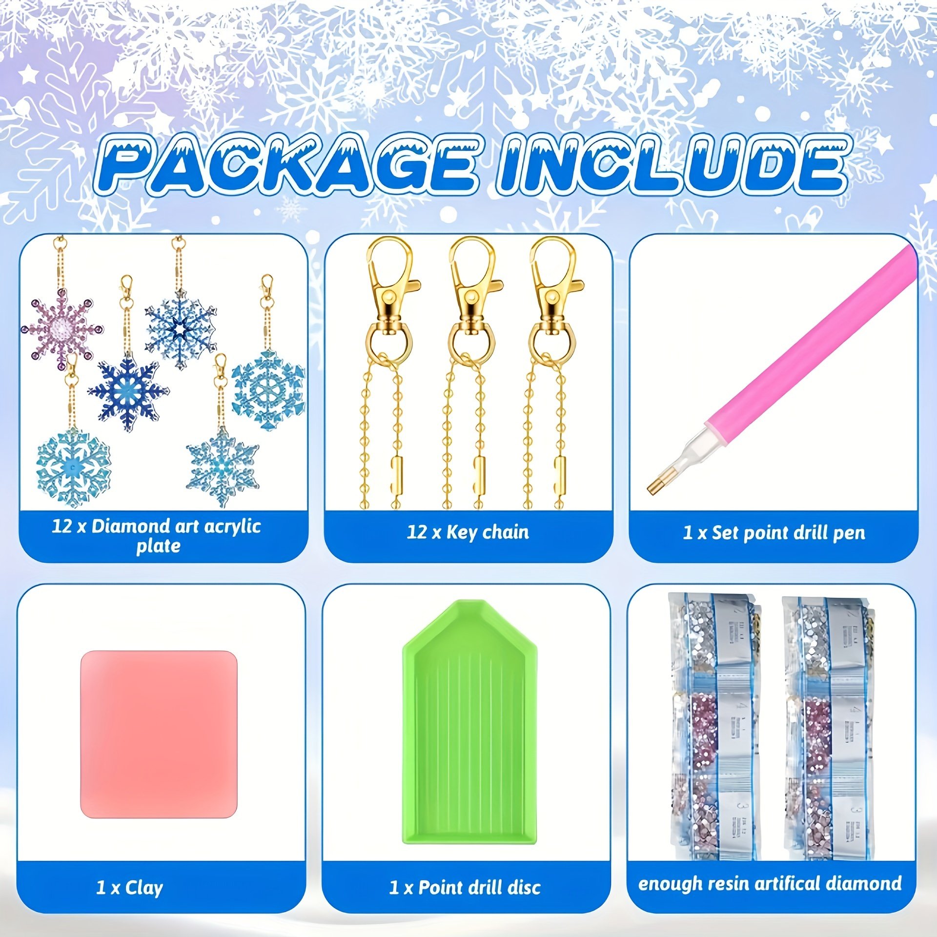 12pcs Double-Sided Snowflake 5D Diamond painting keychain Christmas Party Decoration or DIY Decorations for Creative Expression