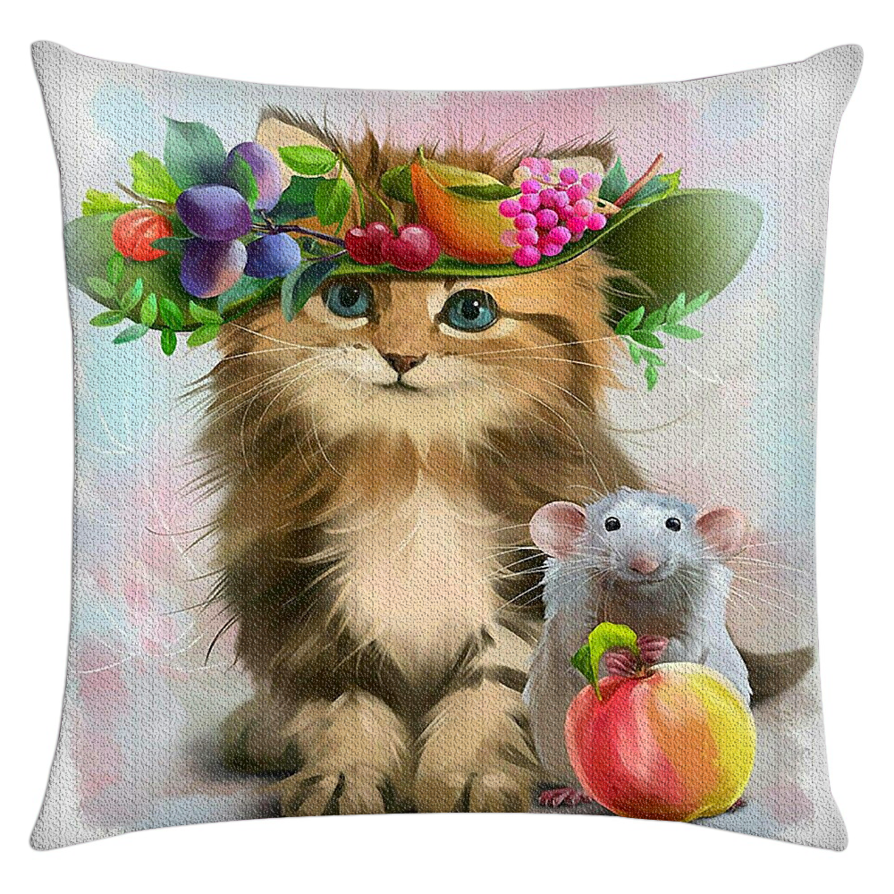 5D Diamond Painting Cat and Mouse Fruit Kit diamond painting pillow case mosaic diamond painting
