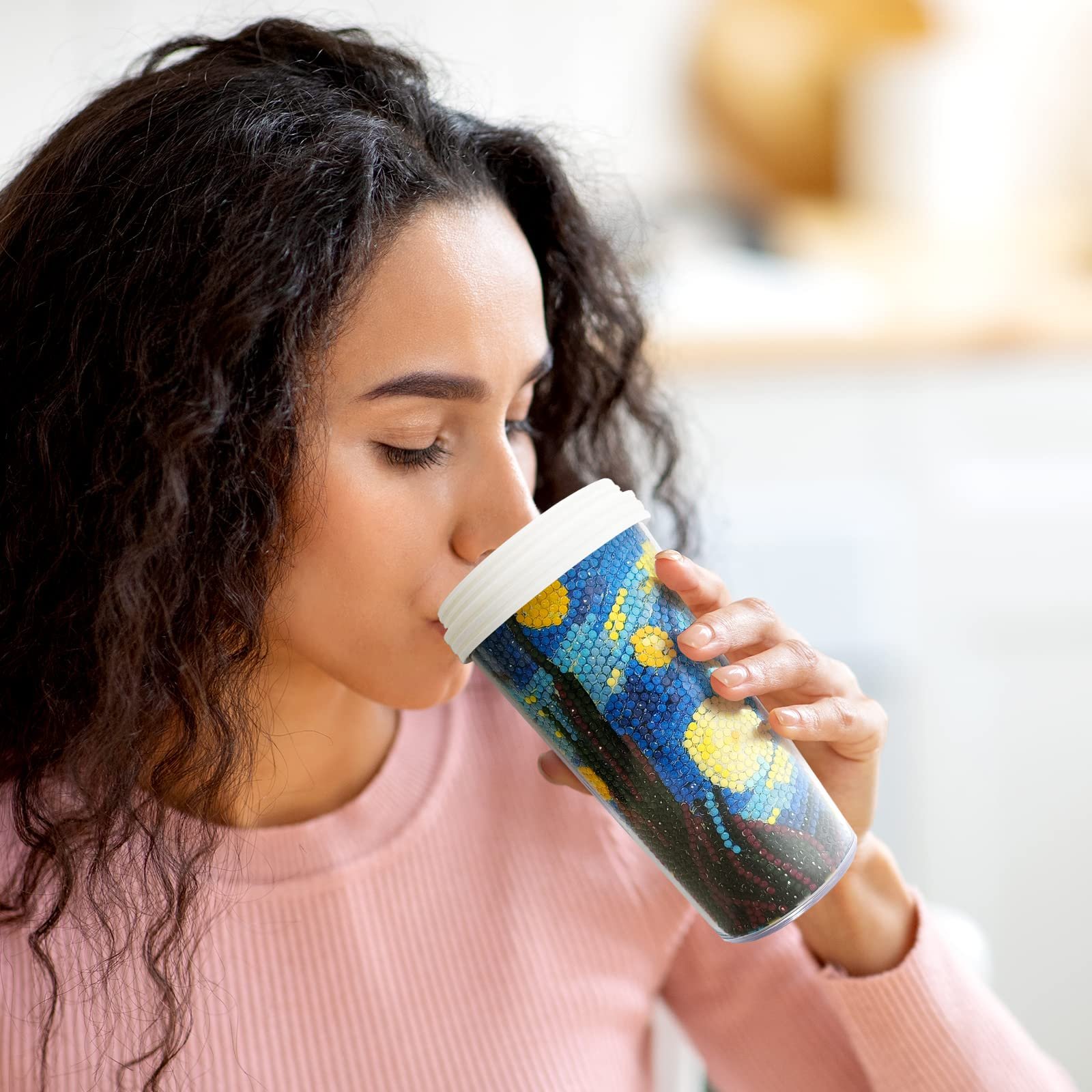 Diamond Painting Plastic Tumbler Van Gogh Starry Night Diamond Painting cup for Ice Coffee Water
