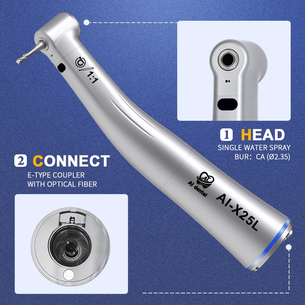 AI-X25L 1:1 CA Bur Low Speed Fiber Optic Contra Angle Dental Handpiece E-type Electric Micromotor blue ring laboratory Polishing