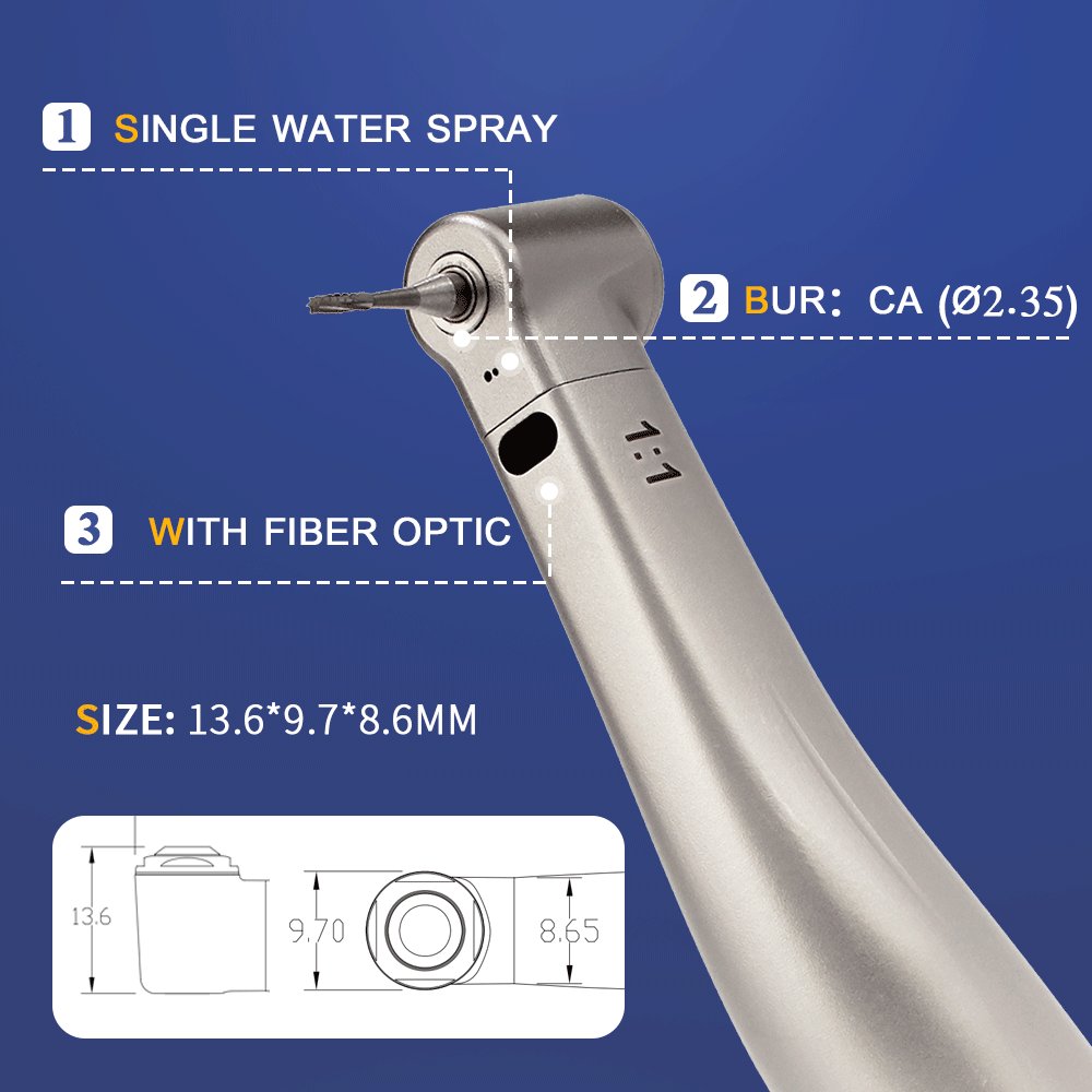 AI-X25L 1:1 CA Bur Low Speed Fiber Optic Contra Angle Dental Handpiece E-type Electric Micromotor blue ring laboratory Polishing
