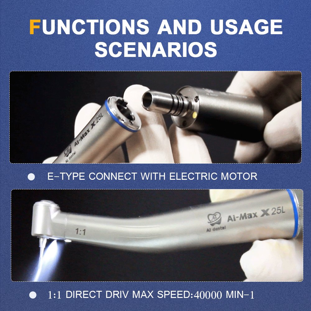 AI-X25L 1:1 CA Bur Low Speed Fiber Optic Contra Angle Dental Handpiece E-type Electric Micromotor blue ring laboratory Polishing