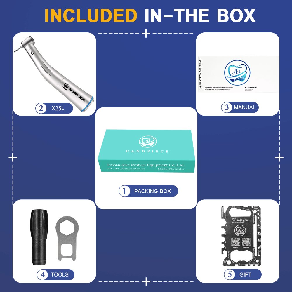 AI-X25L 1:1 CA Bur Low Speed Fiber Optic Contra Angle Dental Handpiece E-type Electric Micromotor blue ring laboratory Polishing