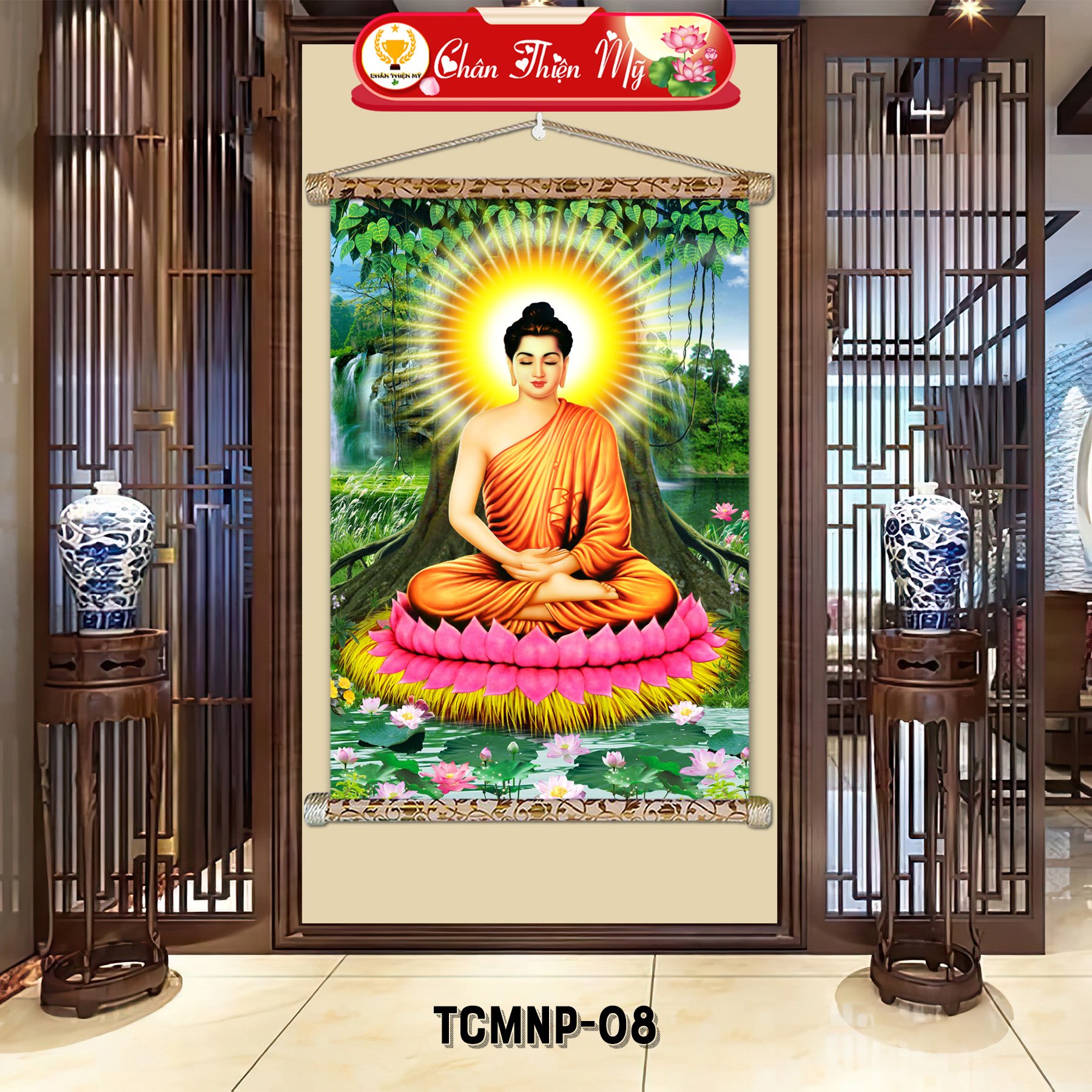 High definition Buddha canvas scroll painting for living room decoration