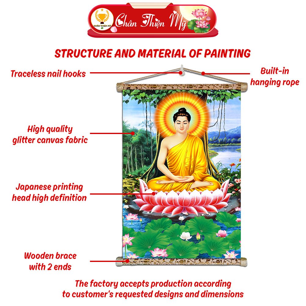 High definition Buddha canvas scroll painting for living room decoration