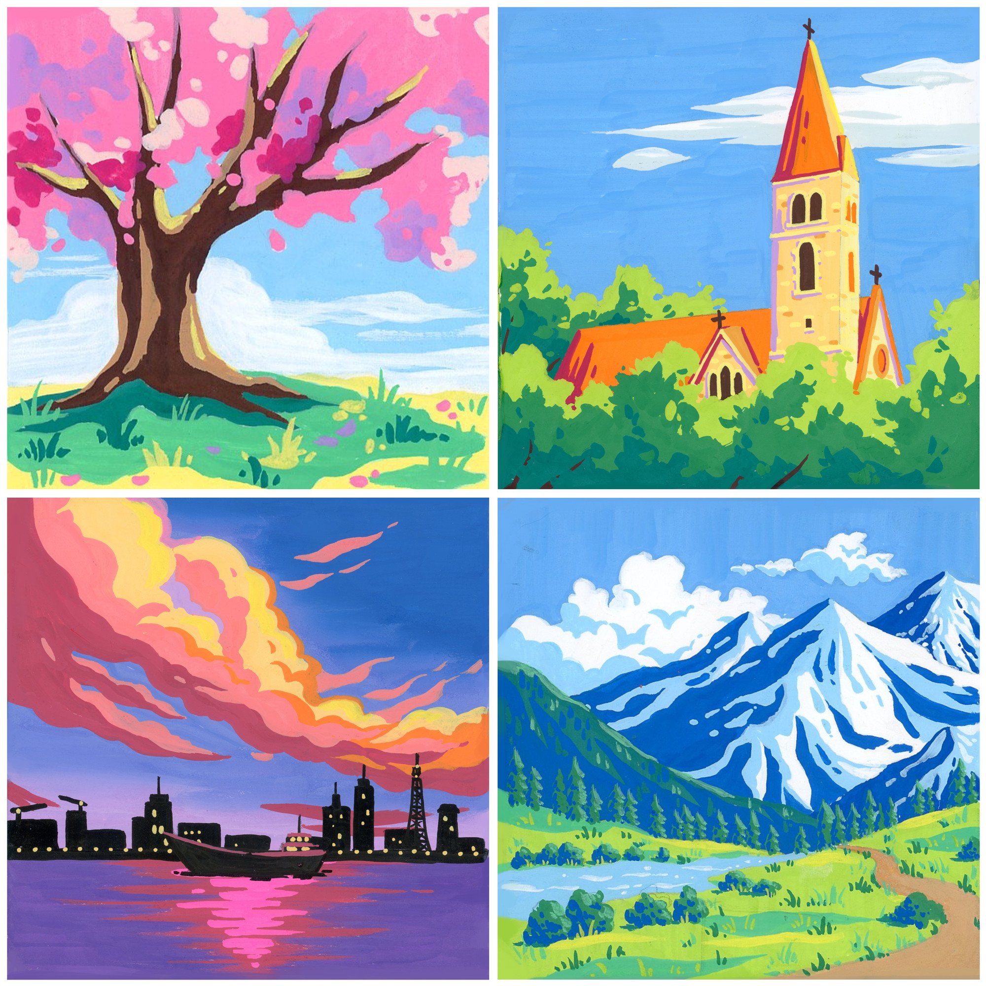 R-Mini05 Set of 4pcs Landscape Picture Canvas Art Paintings Custom 5D Mini Diamond Painting Kit