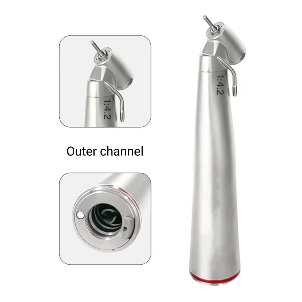 LED Fiber Optic Dental Handpiece Meite medical Dental Contra Angle 1:4.2 Red Fiber Optic 45 Degree Surgery Handpiece