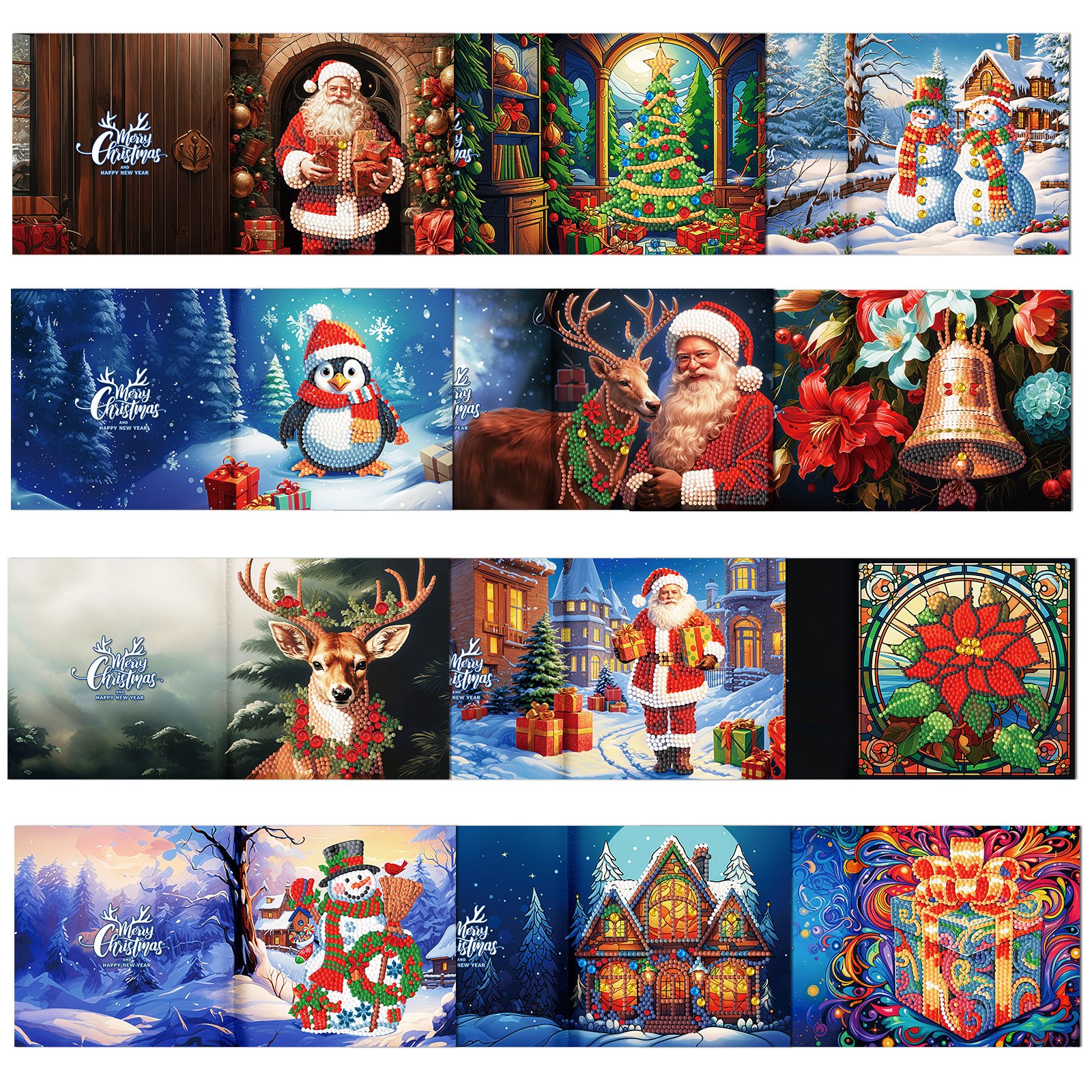12PCS Christmas Birthday Festival Supplies Creative Vintage DIY Diamond Art Greeting Cards Diamond Painting Greeting Card Kit