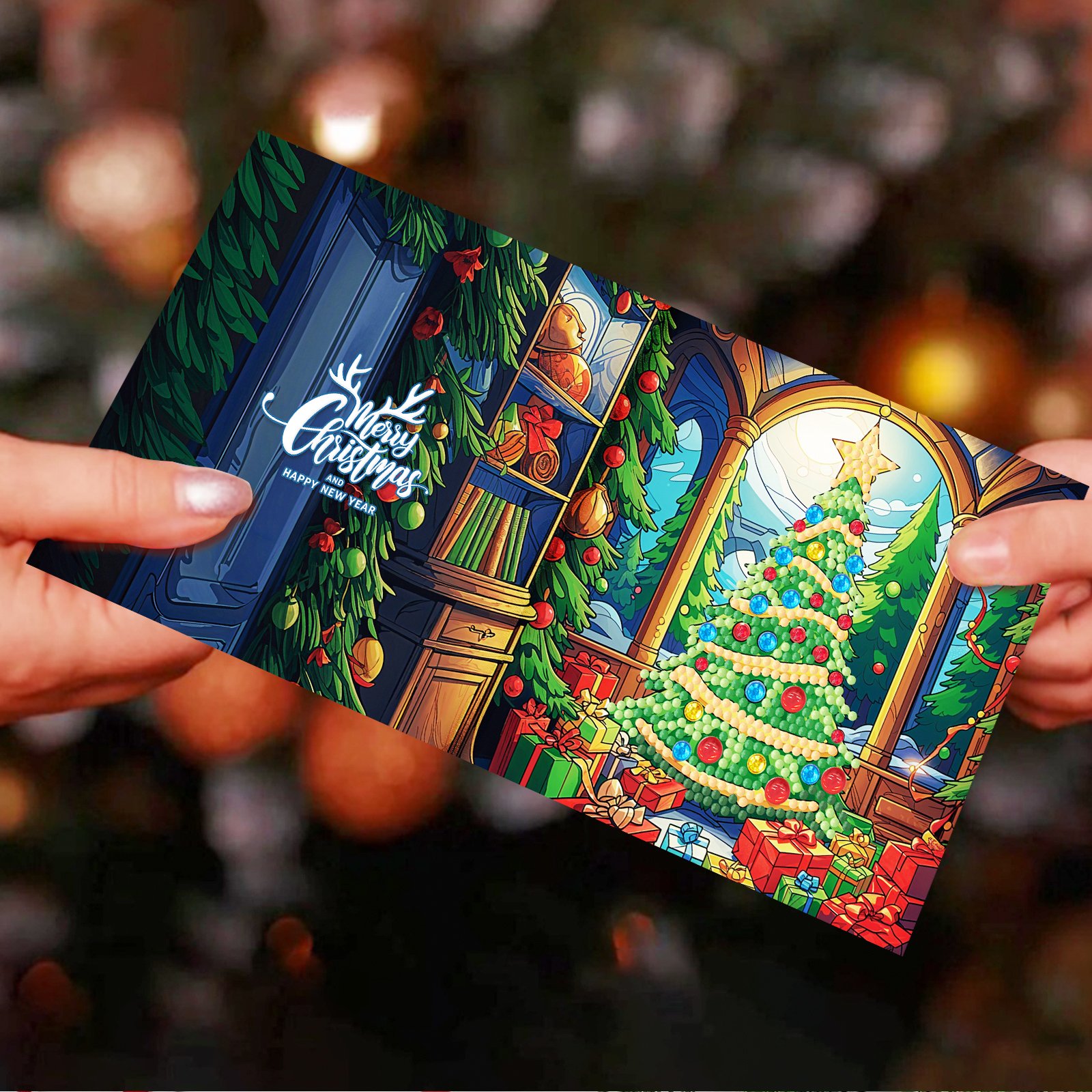 12PCS Christmas Birthday Festival Supplies Creative Vintage DIY Diamond Art Greeting Cards Diamond Painting Greeting Card Kit