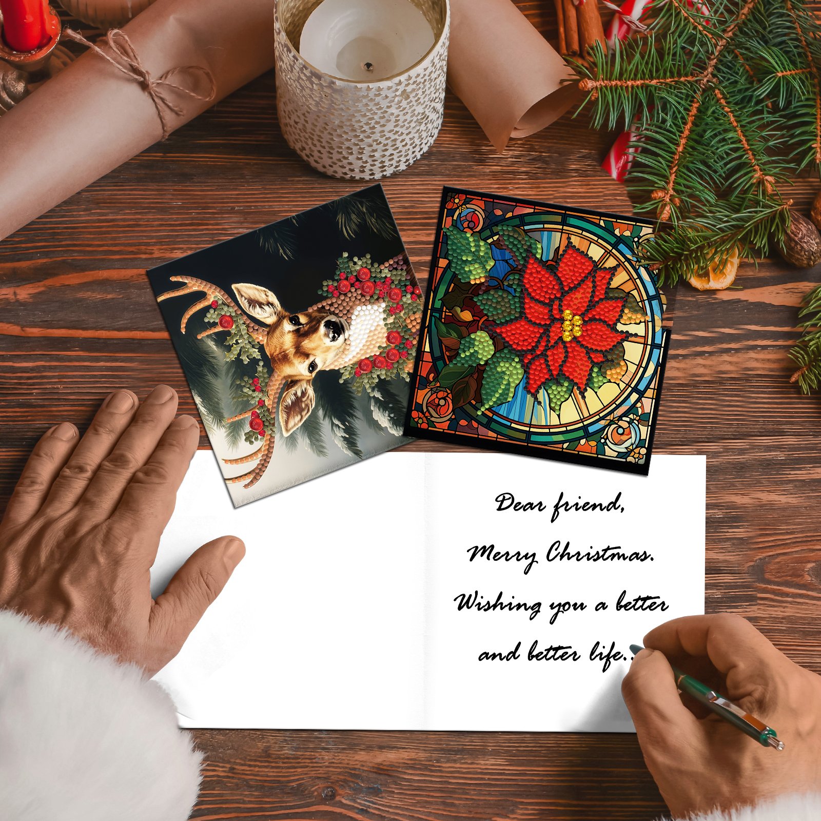 12PCS Christmas Birthday Festival Supplies Creative Vintage DIY Diamond Art Greeting Cards Diamond Painting Greeting Card Kit