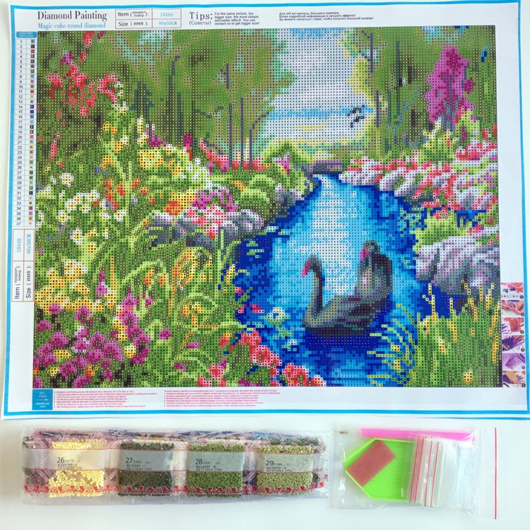 40x50 size swan pond diy diamond painting set with round rhinestones