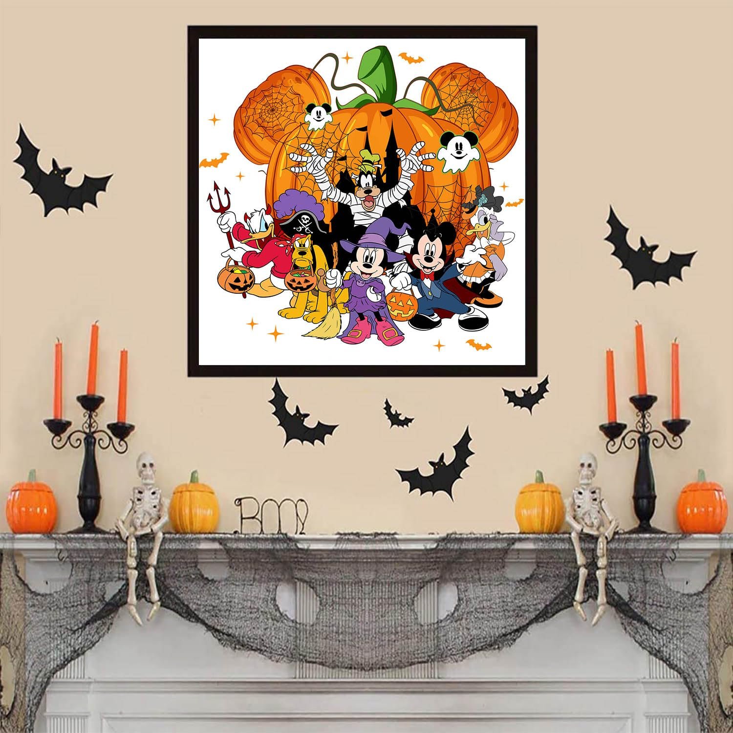 Halloween is funny Mickey Minnie Pumpkin Monster Children's room decoration painting Preschool puzzle toys