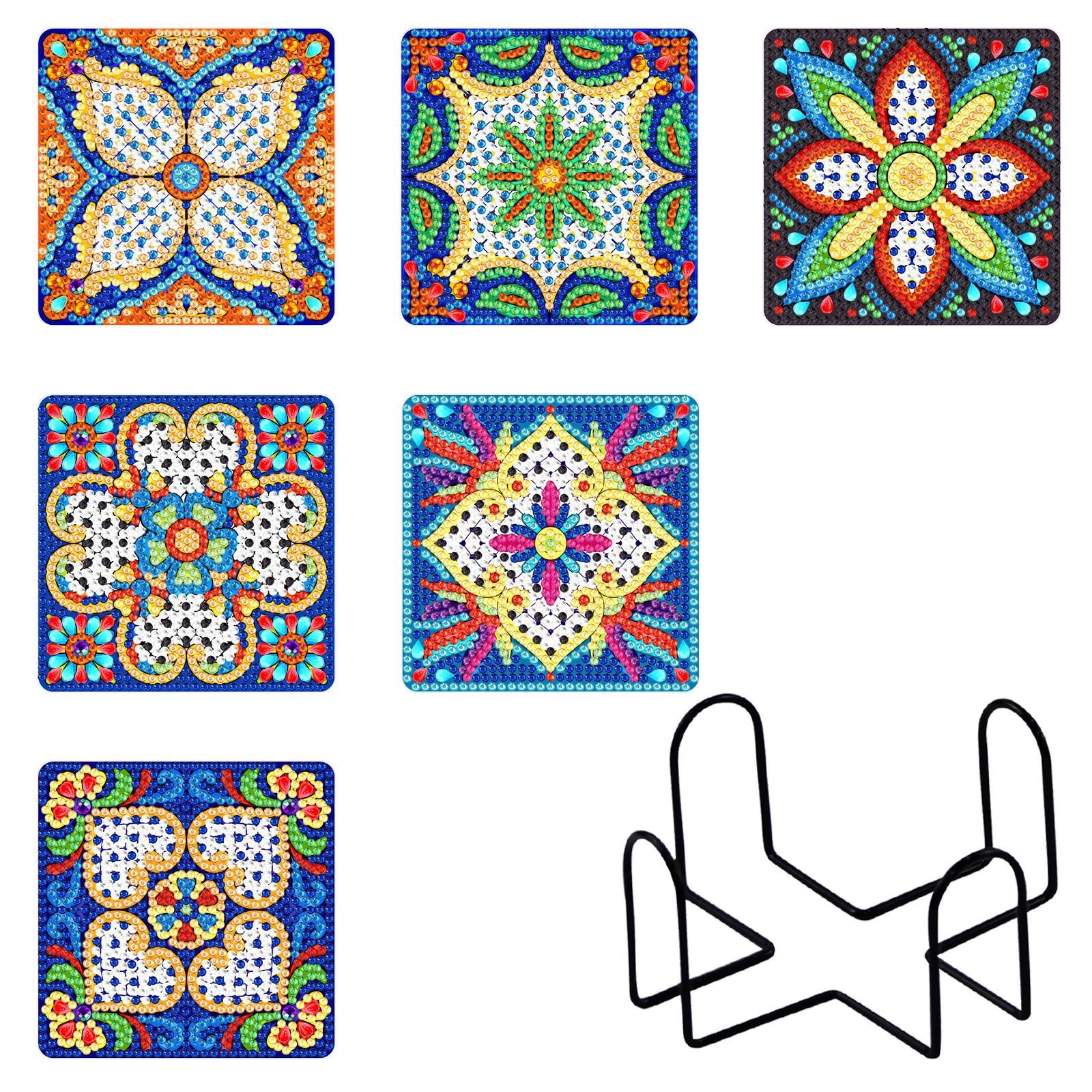 6PCS Custom Diamond Painting Coasters Square Style DIY Diamond Gem Cup Mat Crystal Art Gifts