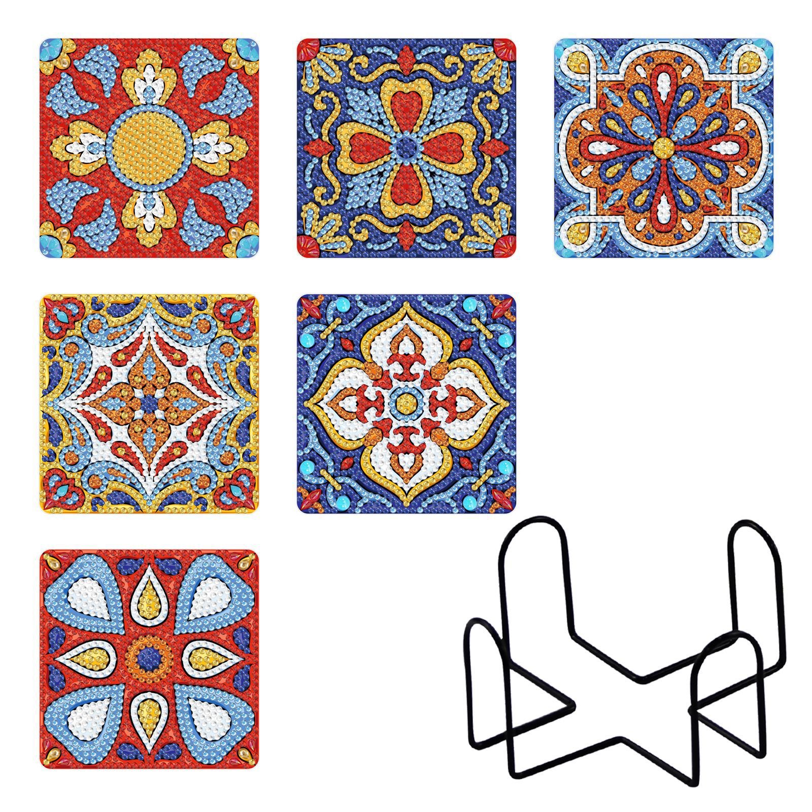 6PCS Custom Diamond Painting Coasters Square Style DIY Diamond Gem Cup Mat Crystal Art Gifts