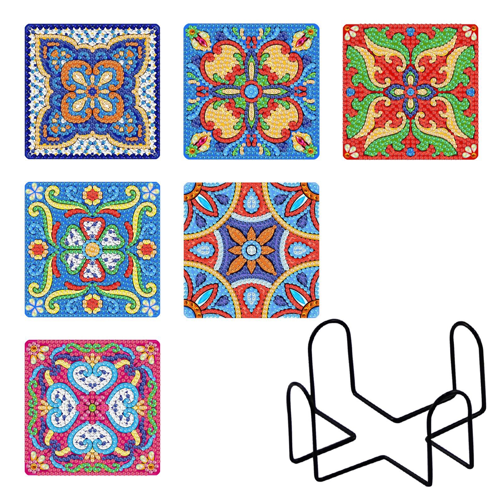 6PCS Custom Diamond Painting Coasters Square Style DIY Diamond Gem Cup Mat Crystal Art Gifts