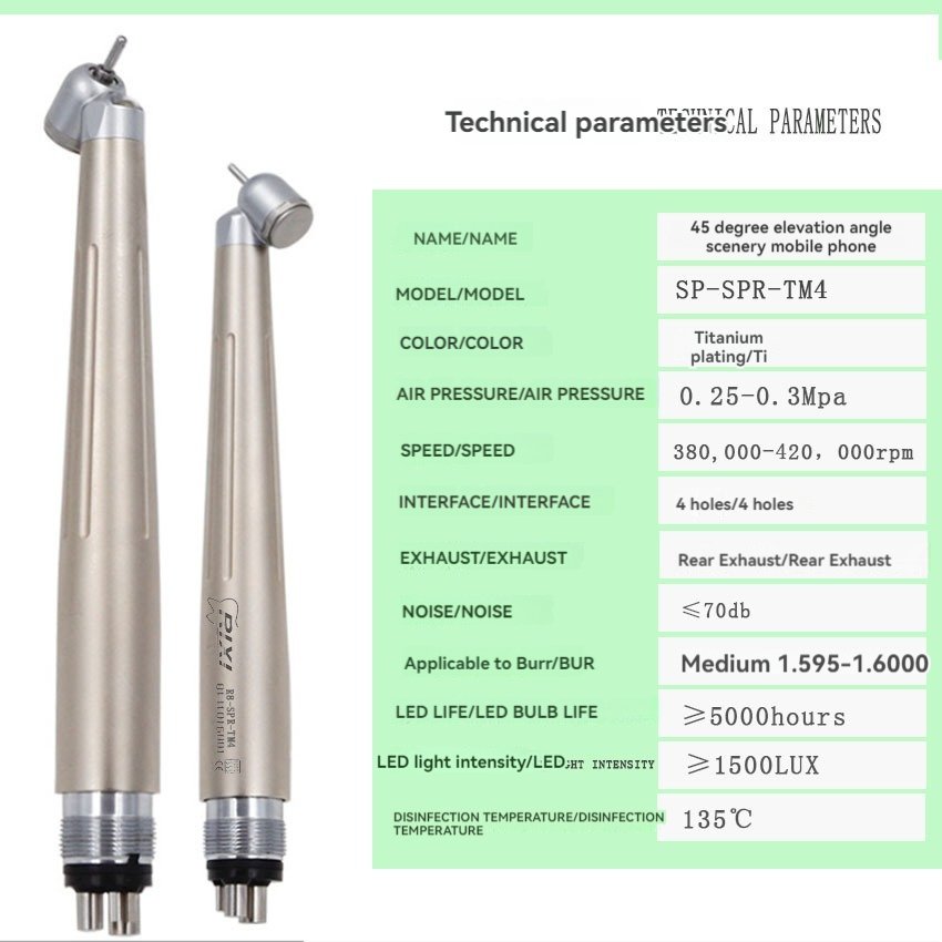 Dental 45 Degree Standard Push Button Single Way Spray High Speed Surgical Handpiece For Block Tooth/wisdom