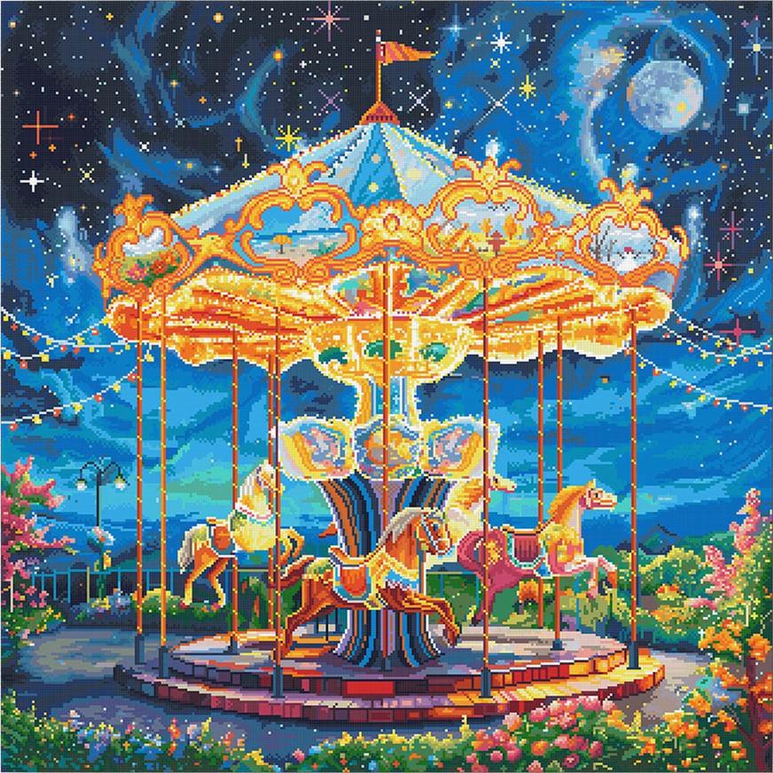 R-DP012 Carousel Diamond Mosaic Art 5D Full Square Resin Drill With AB Beads Diamond Painting Kit