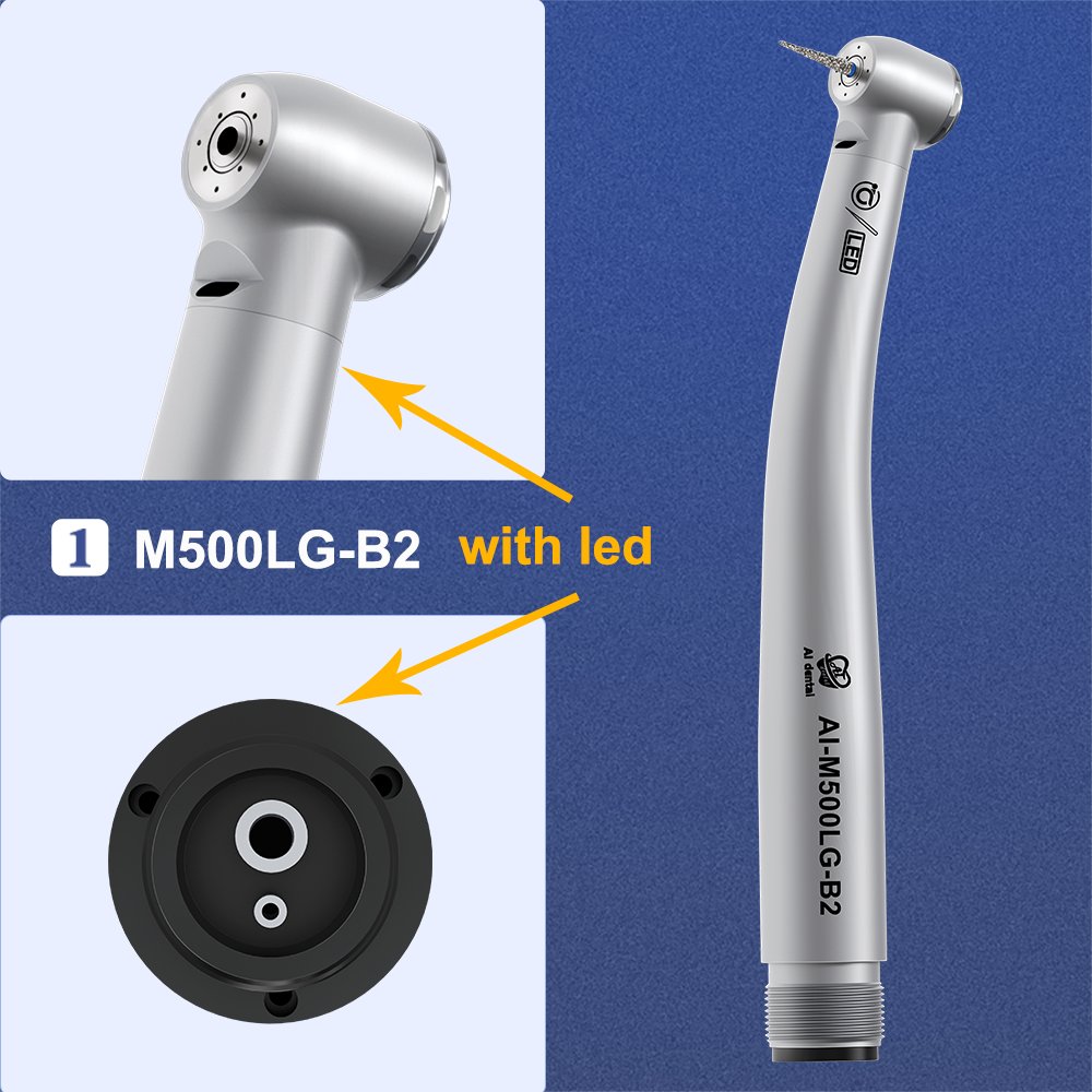 AI-M500LG/M600LG Dental Self generator LED Air Turbine High Speed Handpiece Copper Body For FG burs Connect 2/4 Holes Chair