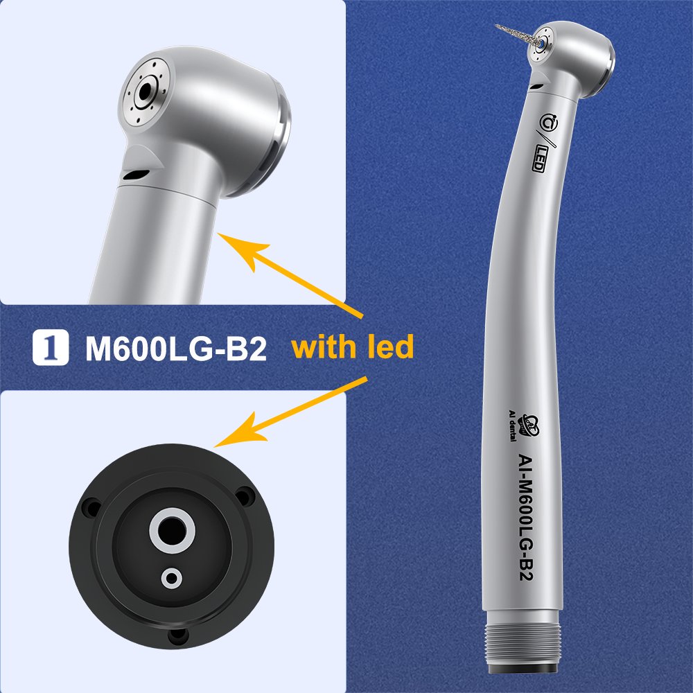AI-M500LG/M600LG Dental Self generator LED Air Turbine High Speed Handpiece Copper Body For FG burs Connect 2/4 Holes Chair