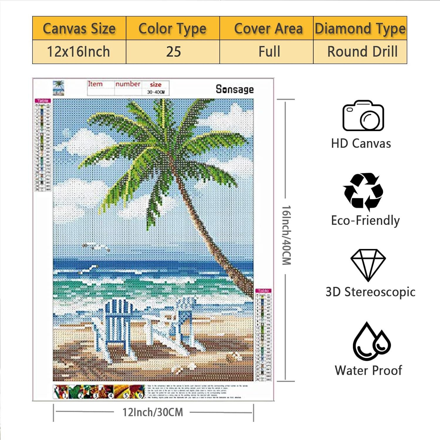 Sea view coconut tree diamond painting seaside vacation diamond painting popular landscape combination diamond painting 30*40cm