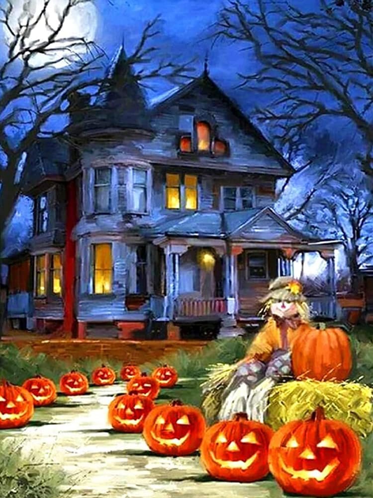 Adult Halloween decoration diamond painting set cartoon pumpkin round diamond art painting DIYhaunted house home wall decoration