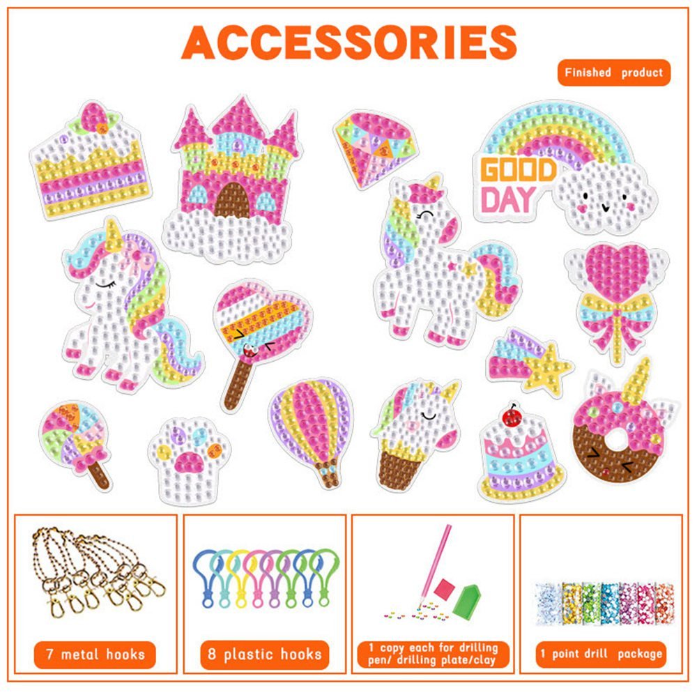 Gem Diamond Painting Art Kits for Kids Cute Stickers with Keychain DIY Tools and Crafts Supplies for Girls Children Ages 6-12