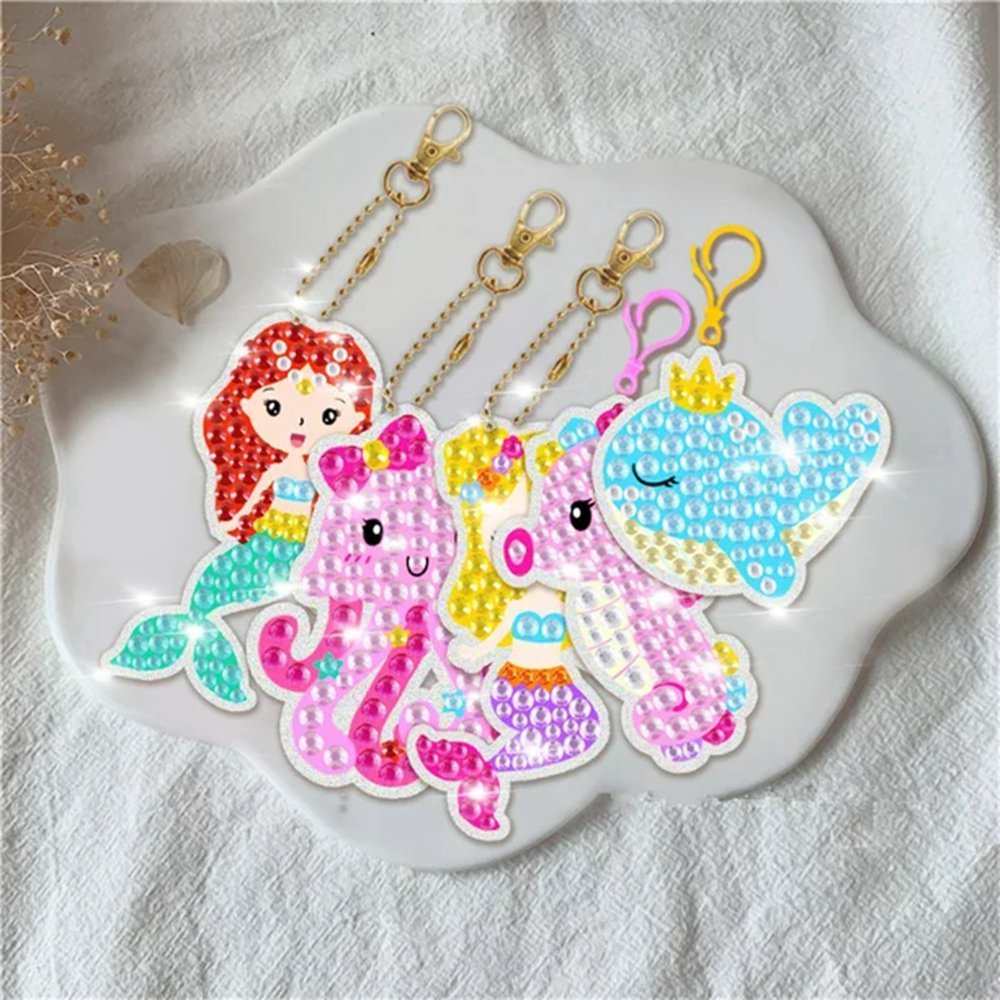 Gem Diamond Painting Art Kits for Kids Cute Stickers with Keychain DIY Tools and Crafts Supplies for Girls Children Ages 6-12