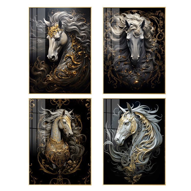 Latest Luxury Modern Horse animal led light Painting Crystal Porcelain Abstract Painting Art Wall Home Decor for living room