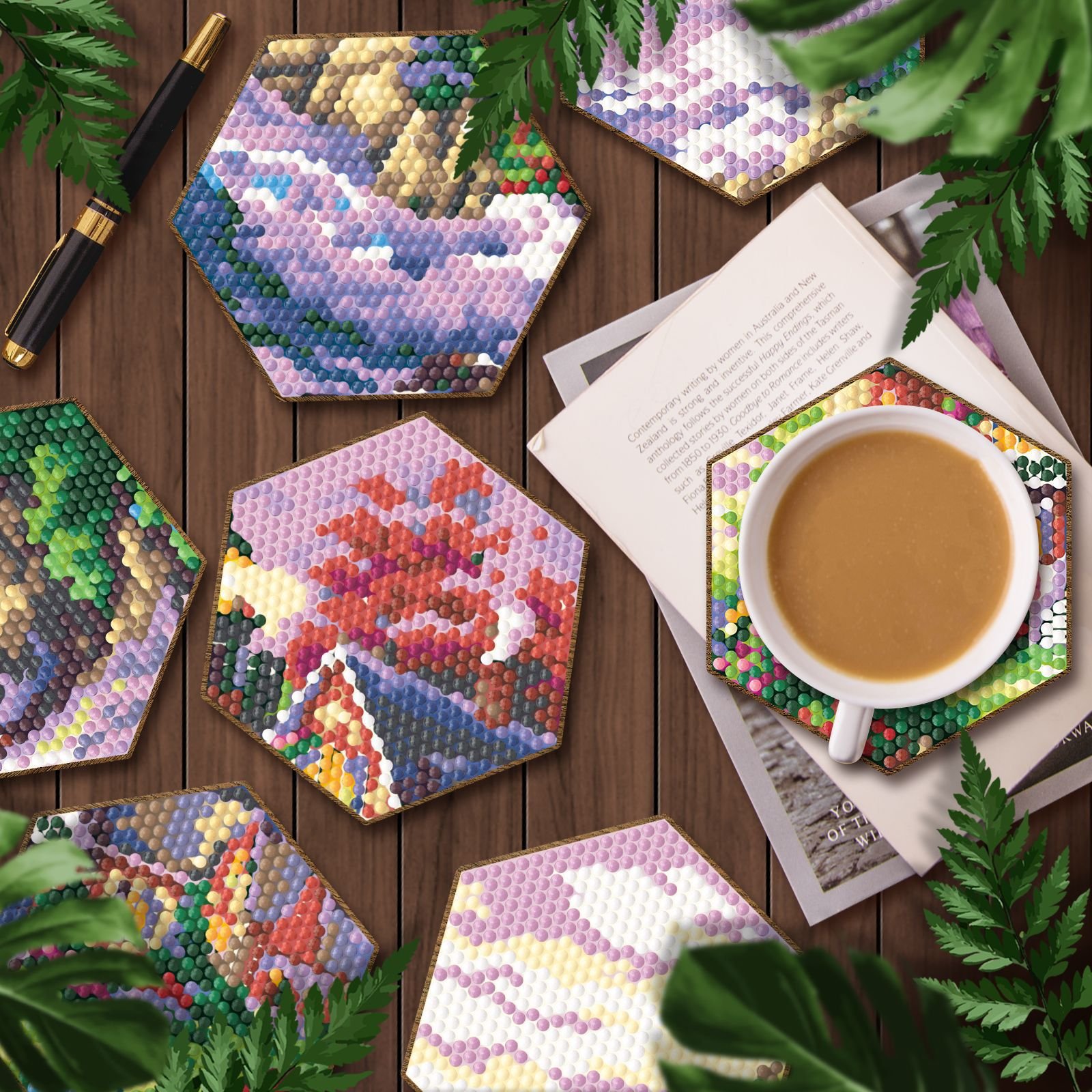 Custom Art Coasters DIY Diamond Kits landscape pattern coaster Diamond Painting tea cup pad coaster
