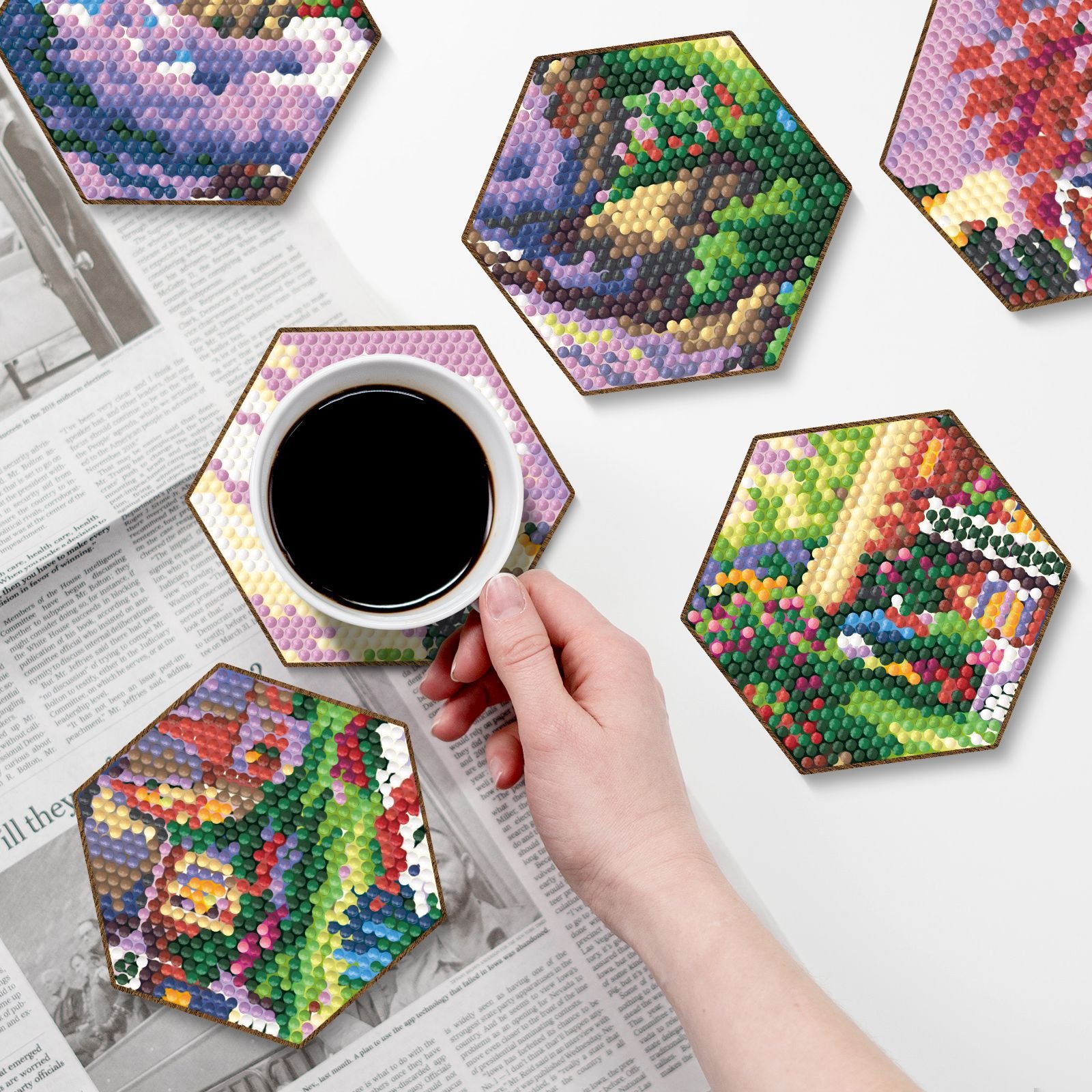 Custom Art Coasters DIY Diamond Kits landscape pattern coaster Diamond Painting tea cup pad coaster