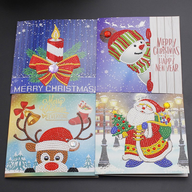Factory Direct Sale 8 Pieces DIY Diamond Painting Christmas Card 5d Diamond Painting Greeting Card Christmas Gift