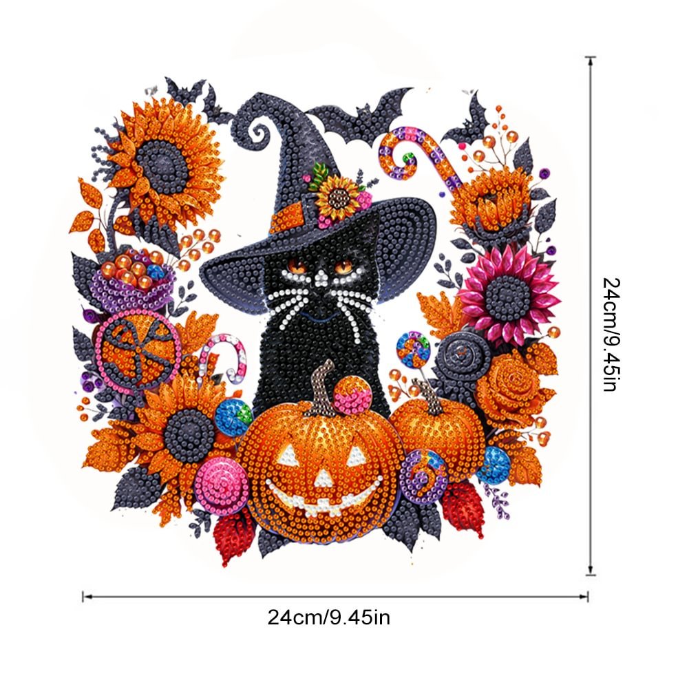 1PC Halloween Black Cat Acrylic DIY Diamond Painting Pendants 5D Diamond Painting Home Decor Hanging Ornament Wreath