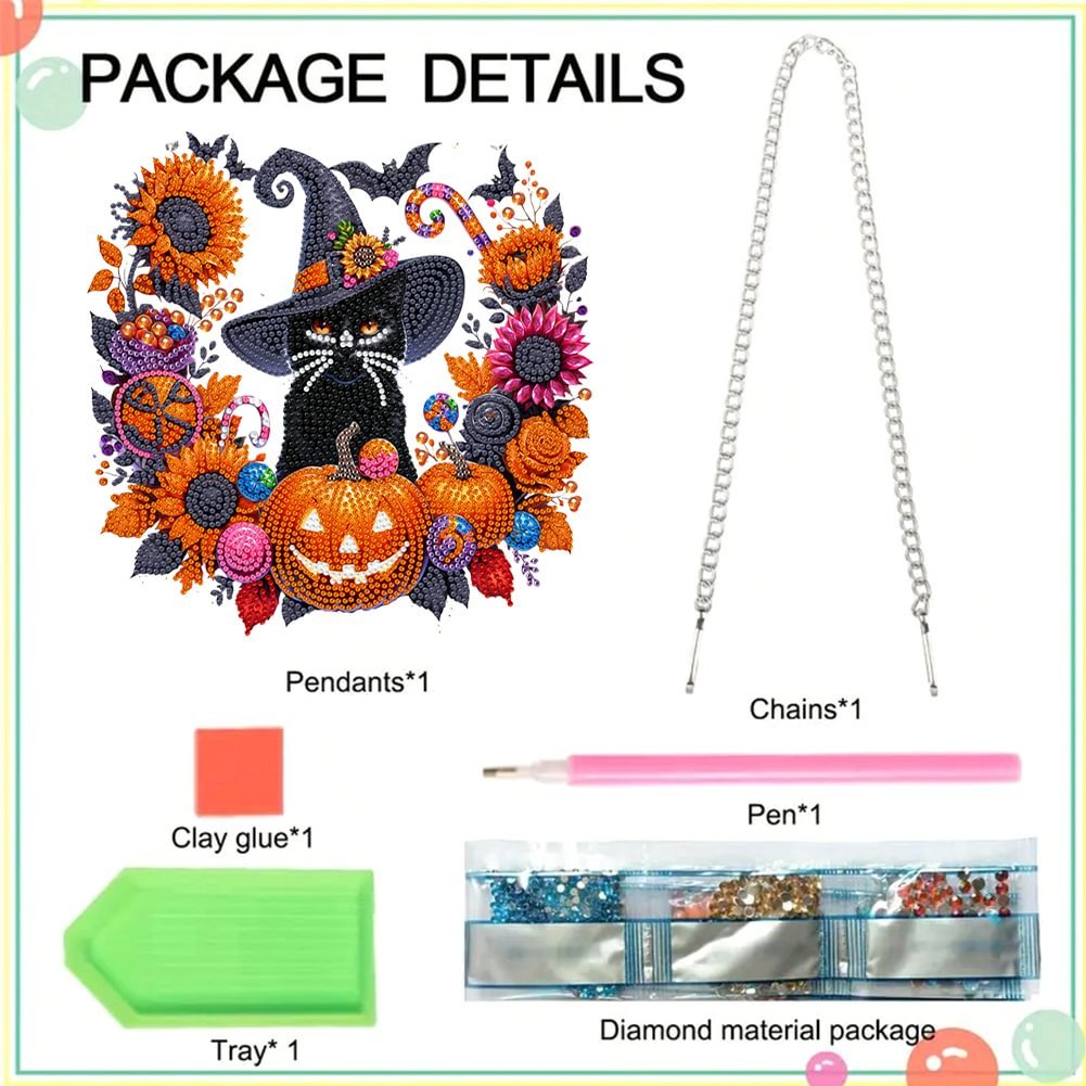 1PC Halloween Black Cat Acrylic DIY Diamond Painting Pendants 5D Diamond Painting Home Decor Hanging Ornament Wreath