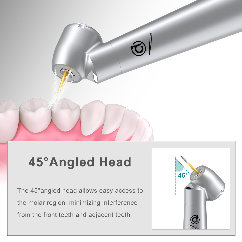 AI DENTAL AiKO Series A45-KL Optic K-Type 45-degree angle Head Dental Air Turbine High Speed Handpiece Triple Water Jet FG burs