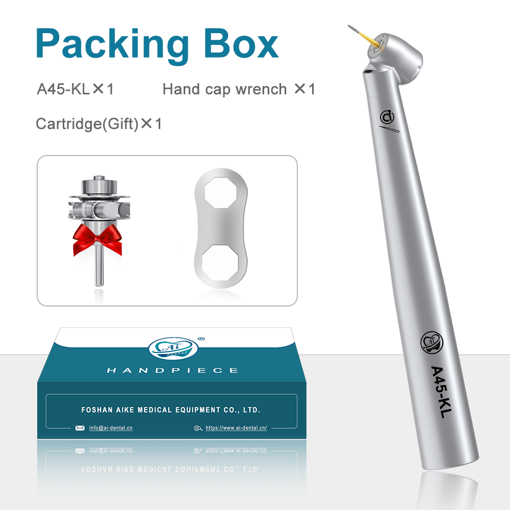 AI DENTAL AiKO Series A45-KL Optic K-Type 45-degree angle Head Dental Air Turbine High Speed Handpiece Triple Water Jet FG burs