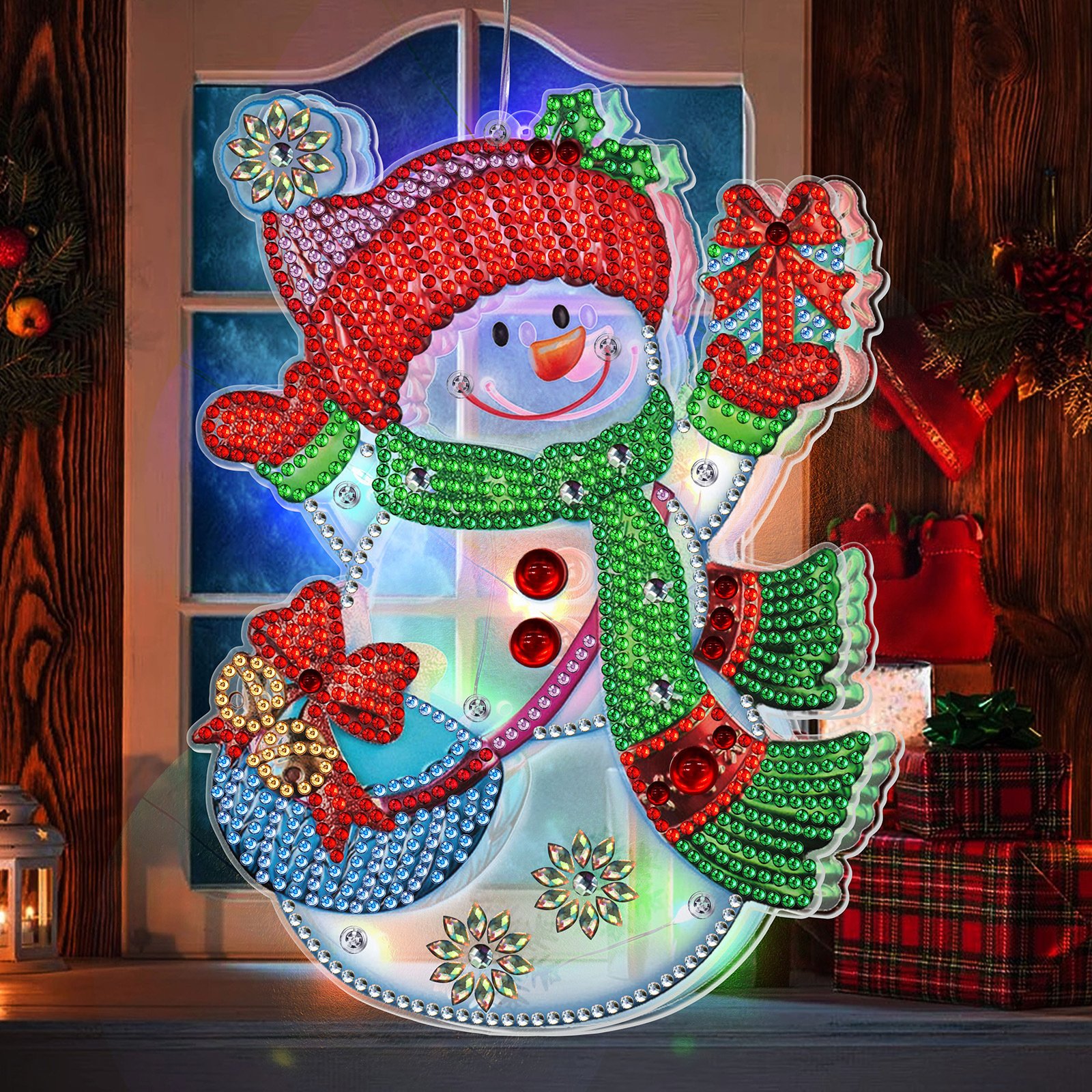 LS 5D DIY Diamond Painting LED Christmas Decorative goblin Sucker Lights PVC Festive Window Lights Lanterns