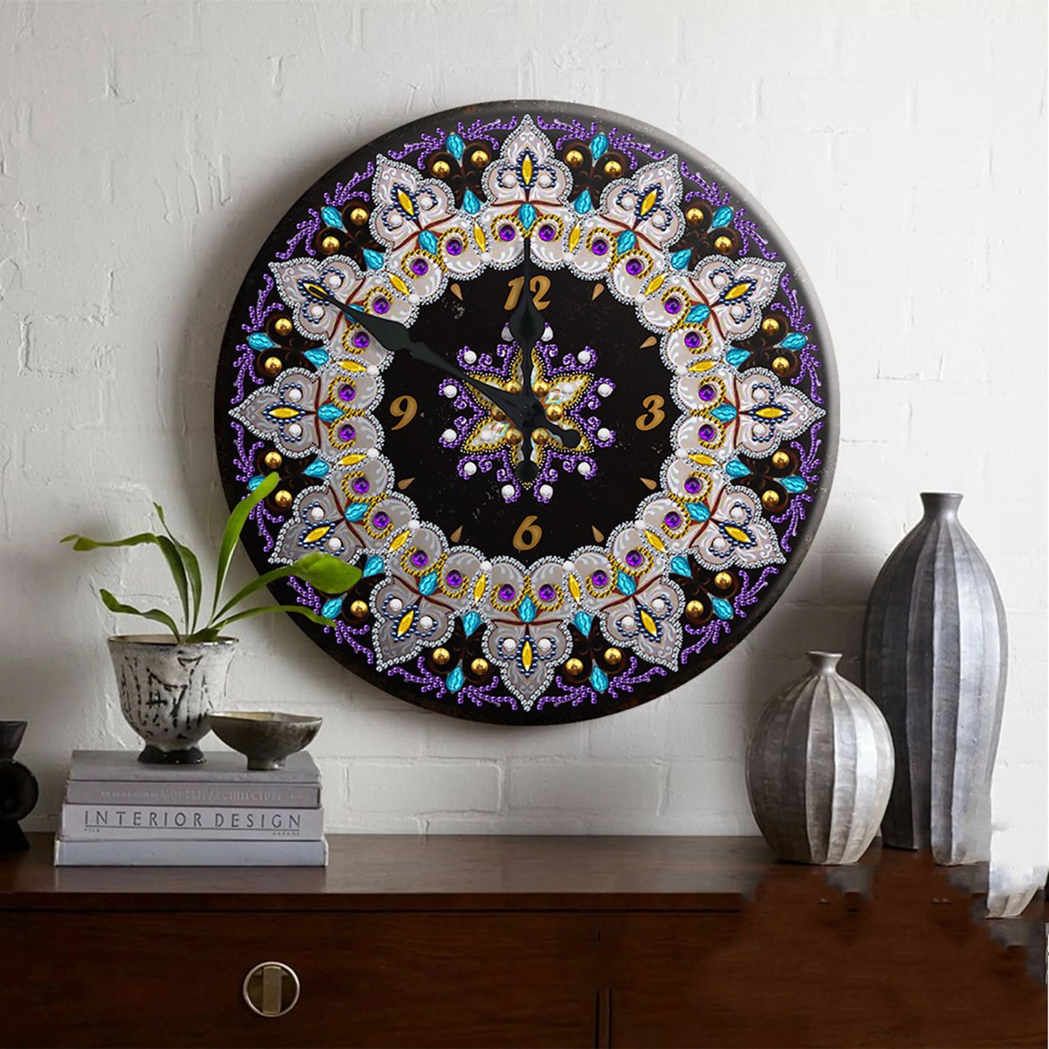 FYTCH 5D Diamond Painting Clock of Iron Sheet Kit for Adults Special Shaped Drill Mandala Flower Diamond Art Kit For Wall Decor