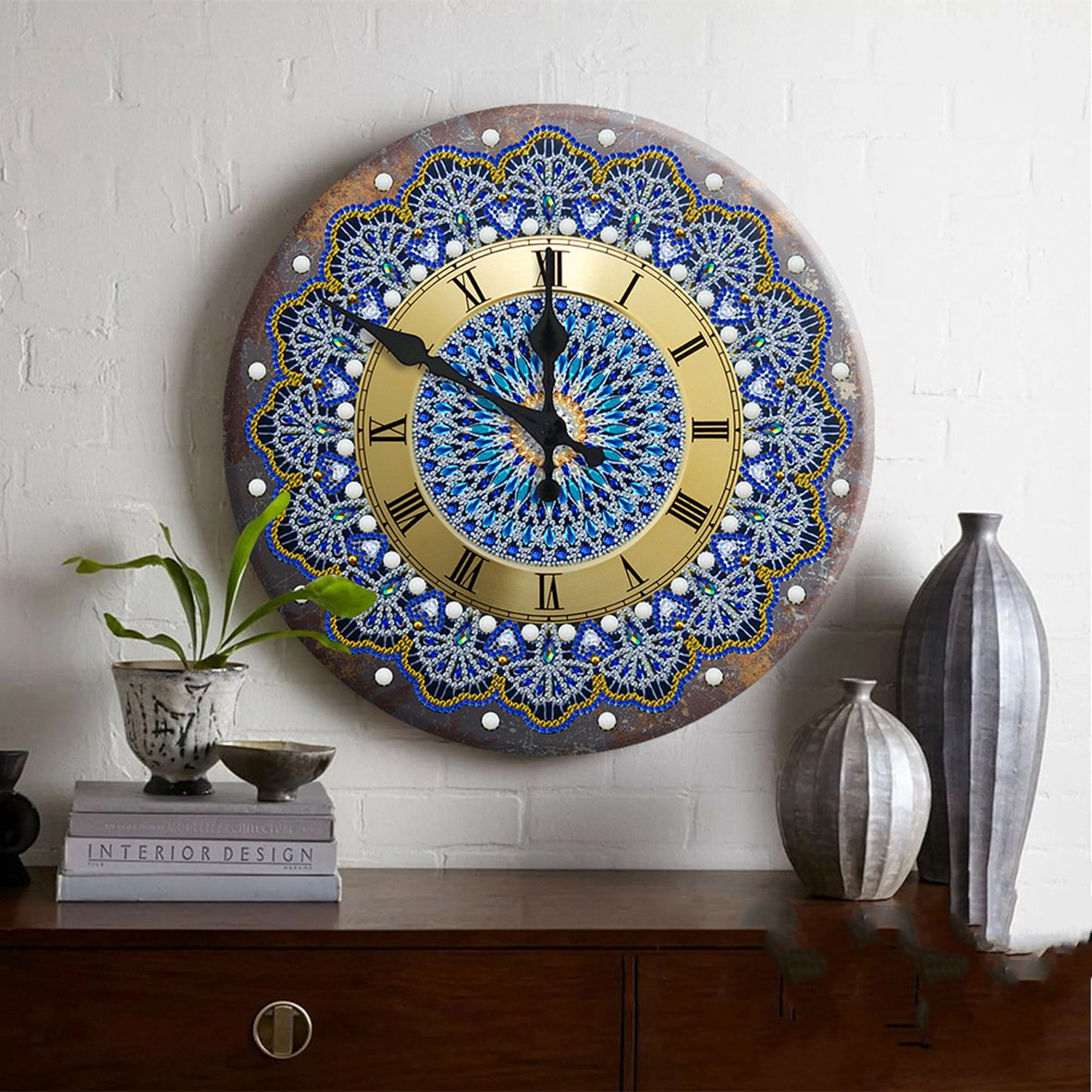FYTCH 5D Diamond Painting Clock of Iron Sheet Kit for Adults Special Shaped Drill Mandala Flower Diamond Art Kit For Wall Decor
