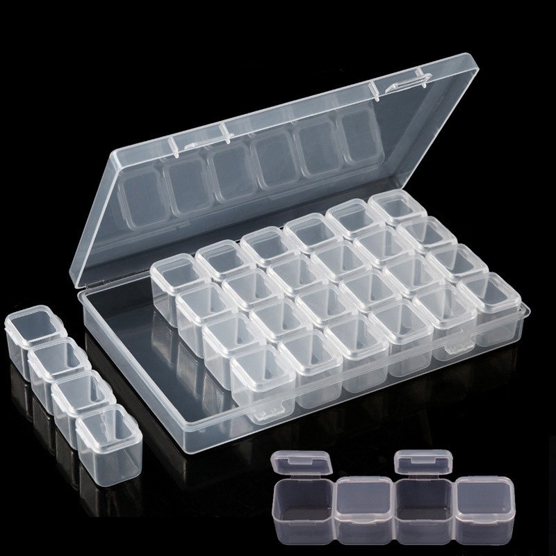 New 28 Slots Rainbow Nail Art Glitter Rhinestone Storage Case Nail Decoration Plastic Box Jewelry Container Organizer