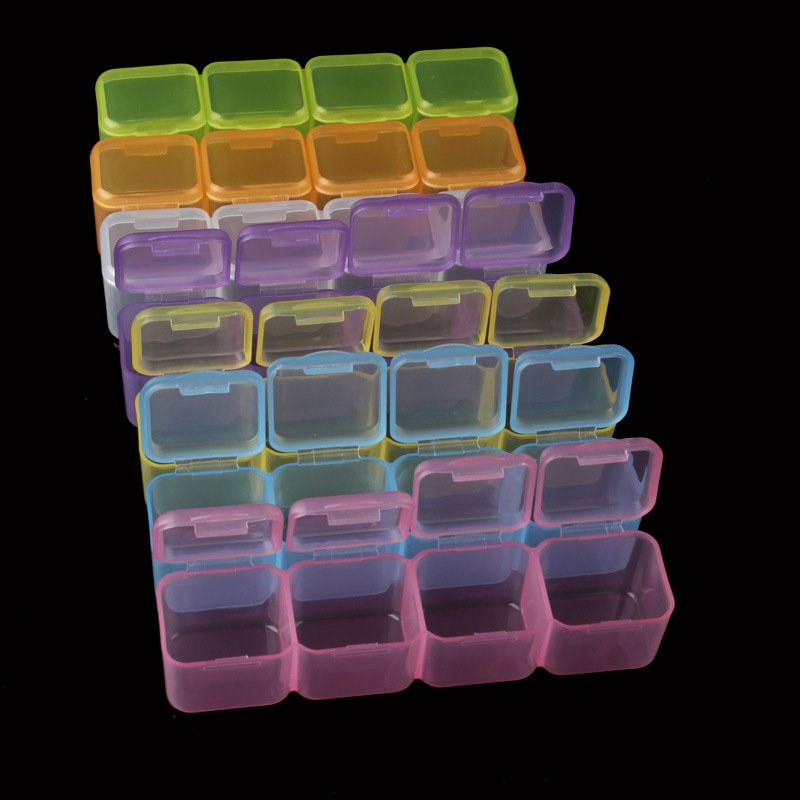 New 28 Slots Rainbow Nail Art Glitter Rhinestone Storage Case Nail Decoration Plastic Box Jewelry Container Organizer