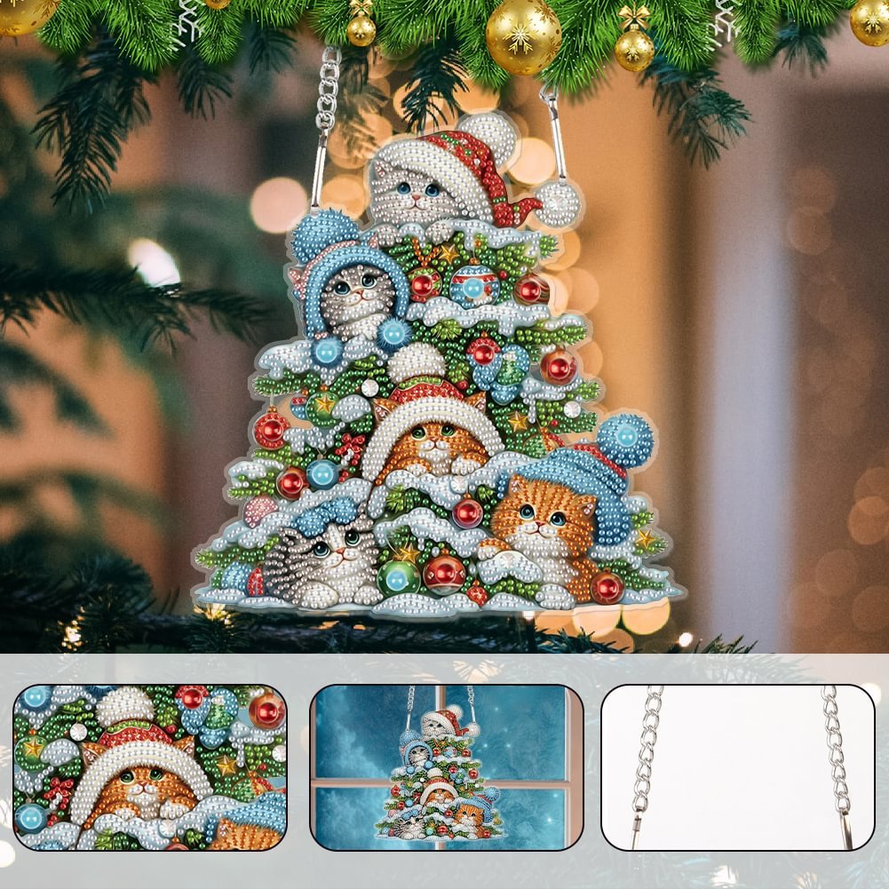 Custom DIY Christmas Cat Special Shaped Diamond Painting Hanging Ornament 5D Acrylic Irregular Diamond Painting Pendant