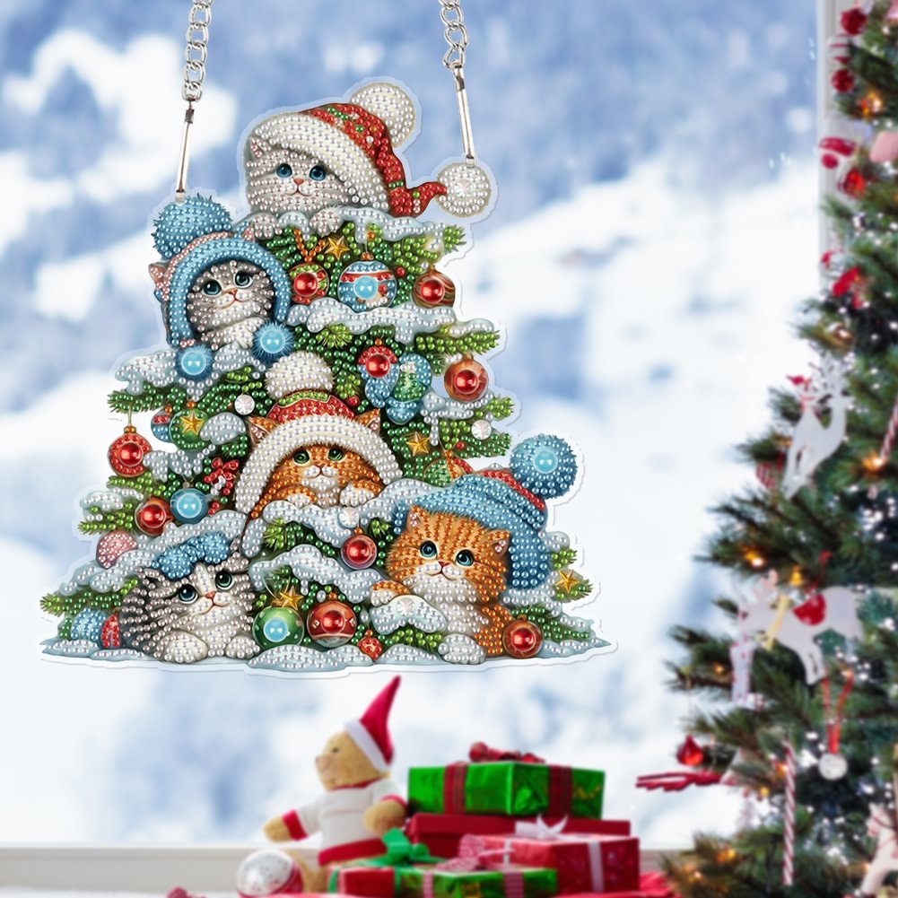 Custom DIY Christmas Cat Special Shaped Diamond Painting Hanging Ornament 5D Acrylic Irregular Diamond Painting Pendant