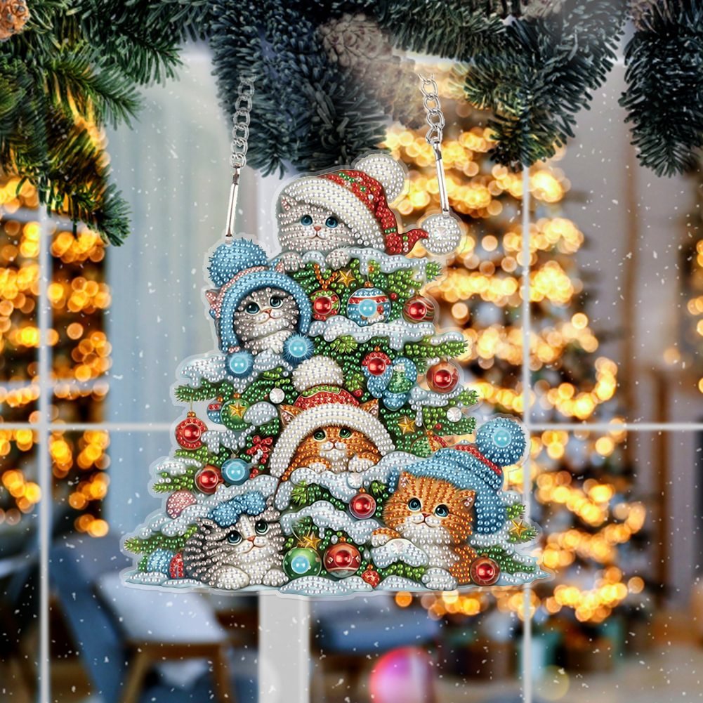 Custom DIY Christmas Cat Special Shaped Diamond Painting Hanging Ornament 5D Acrylic Irregular Diamond Painting Pendant