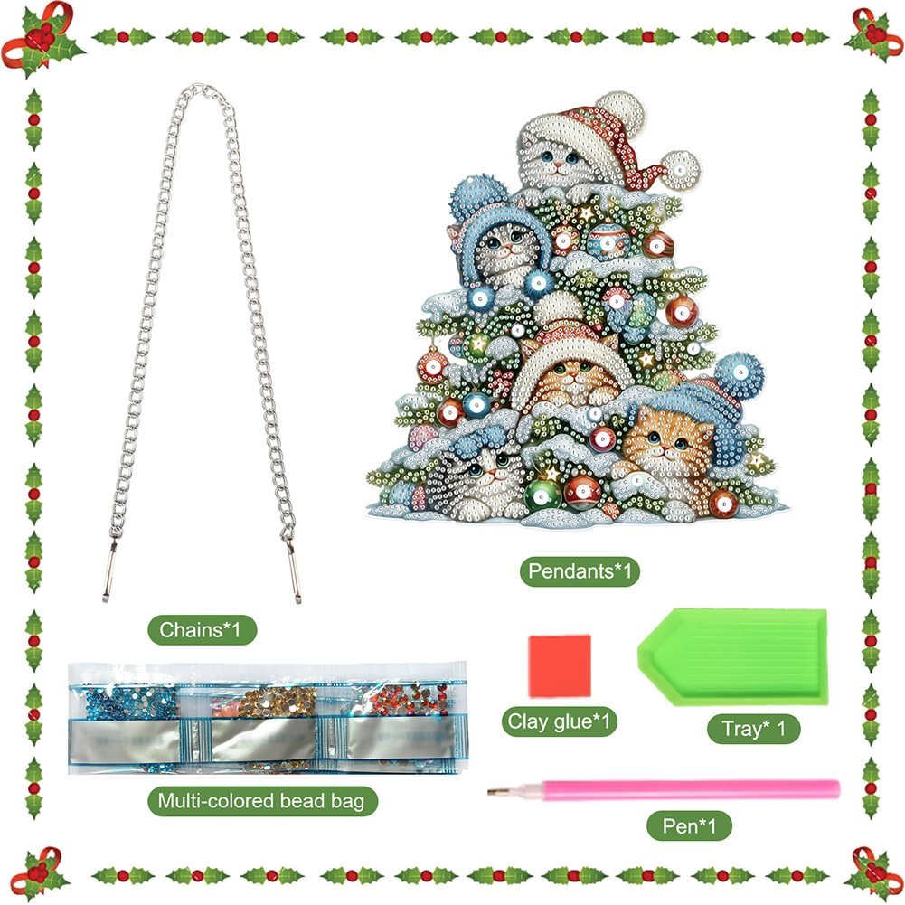 Custom DIY Christmas Cat Special Shaped Diamond Painting Hanging Ornament 5D Acrylic Irregular Diamond Painting Pendant