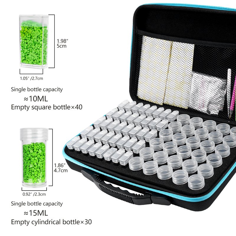 Diamond Painting Storage Box 30 Round Bottle and 40 Square Bottle Drills Carry Case Zipper Bag with Accessories Tools Kits
