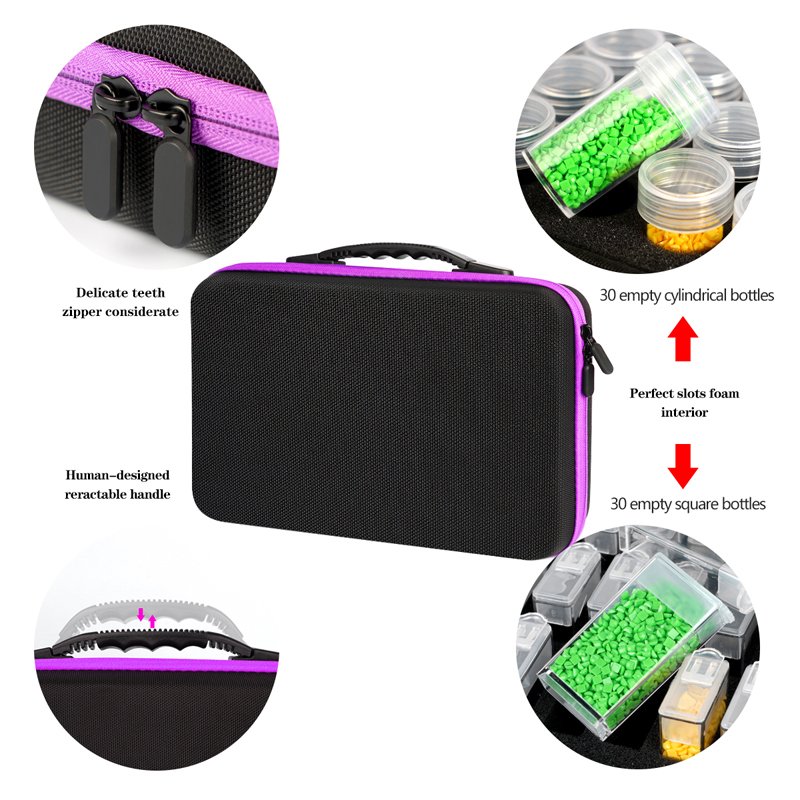 Diamond Painting Storage Box 30 Round Bottle and 40 Square Bottle Drills Carry Case Zipper Bag with Accessories Tools Kits