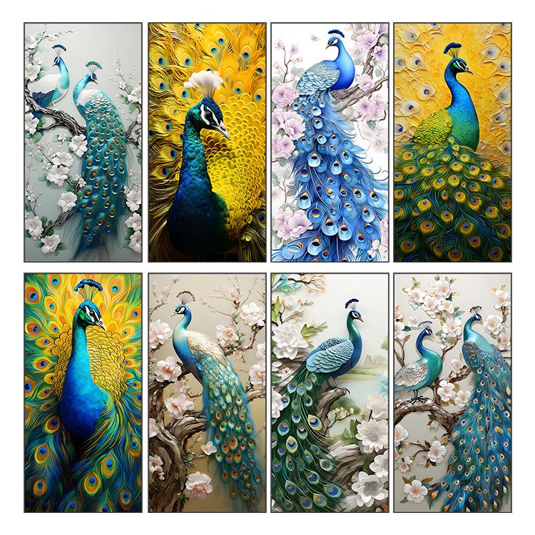 Hot Sale luxury Peacock painting Wall Art Painting Wholesale animals with LED lights aluminum frame pictures wall art home decor